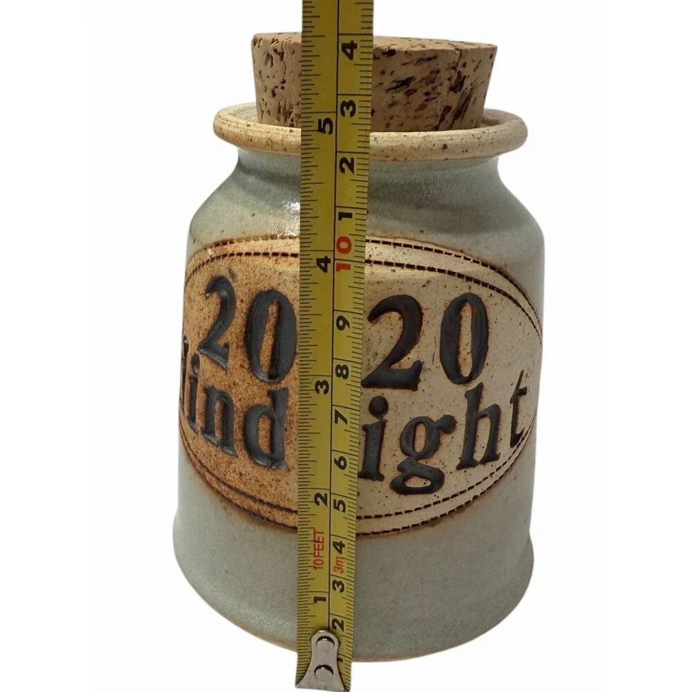 Stoneware Cork Lid Jar 20-20 Hindsight Brophy Pottery Humor Storage Jar Vintage